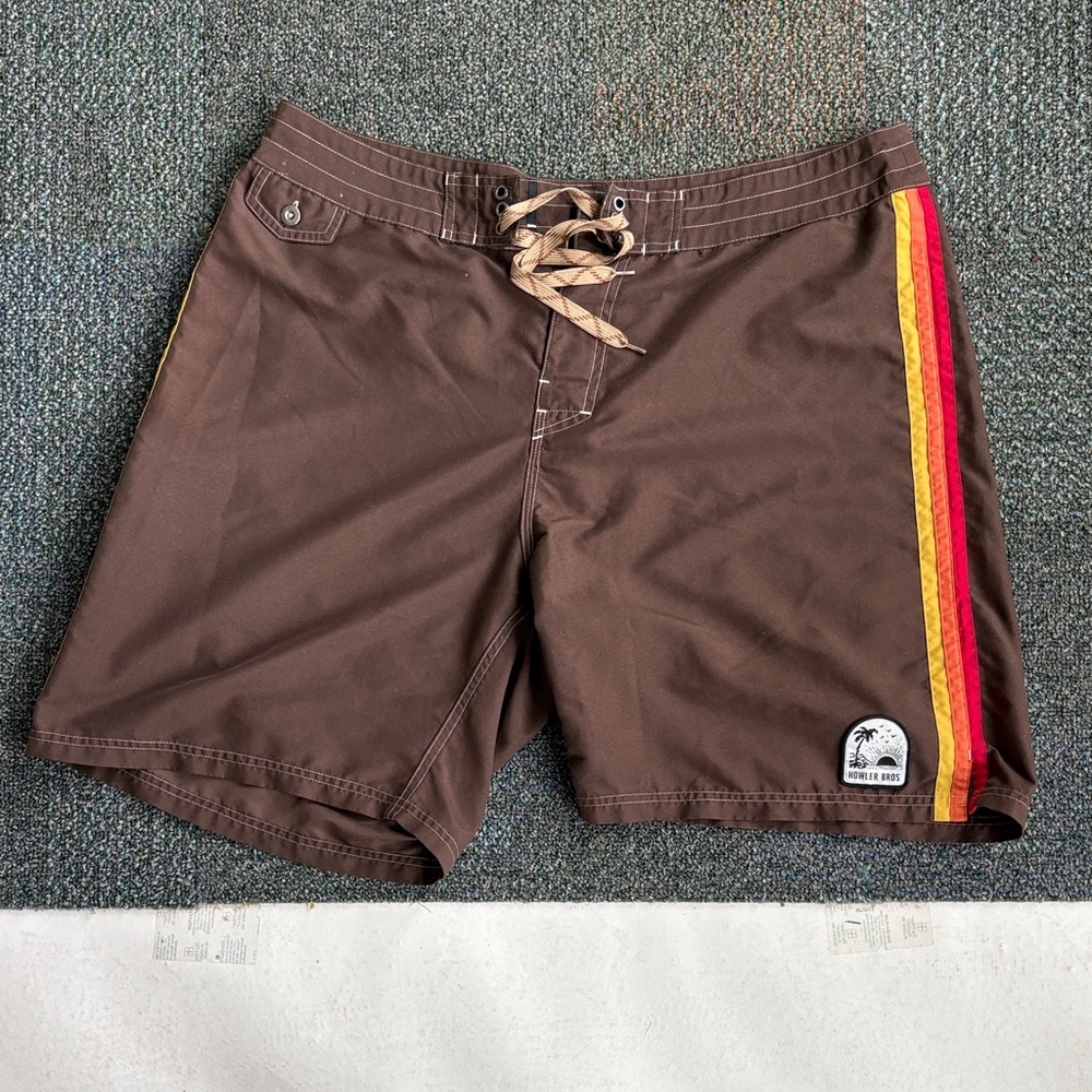 Brown Swim Shorts with Stripes